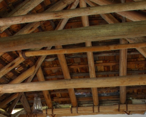 The wooden ceiling in the kitchen