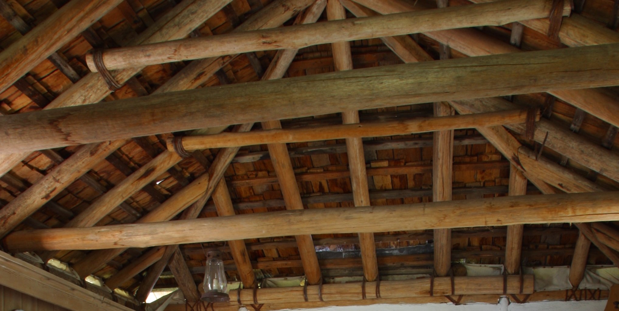 The wooden ceiling in the kitchen