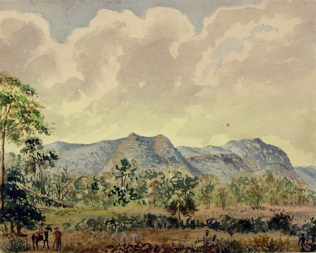 Robert Hoddle Watercolour  Yarra Yarra River near Mr Ryrie Yarra Glen  1838 c  gallery image