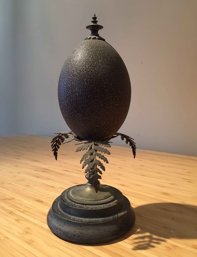 Emu egg mounted on ferns that belonged to the Bell Family of Gulf Station  19th century gallery image