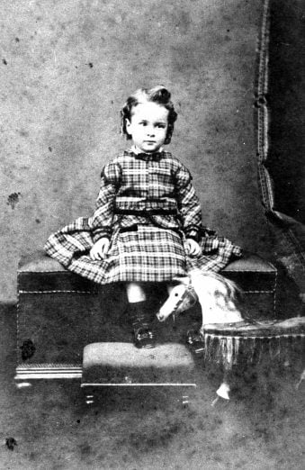 Alfred Herbert Sargood  dressed in girls clothes with horse 1870  gallery image