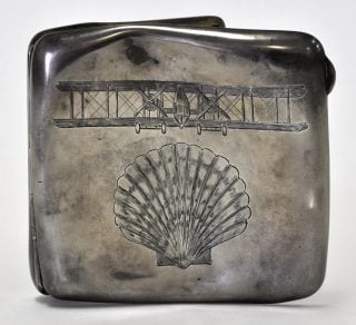 Cigarette case presented in 1919 to a member of the first flight from England to Australia.