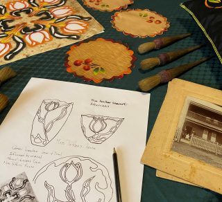 Sketch for ceramic artwork inspired by hand cut stencil and stencilled fabrics from the Miss Porters House collection related image