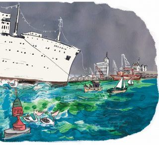 We arrive at Fremantle detail from page 20 of Ten Pound Pom 2017 Liz Anelli State Library of Western Australia PWC 269 related image