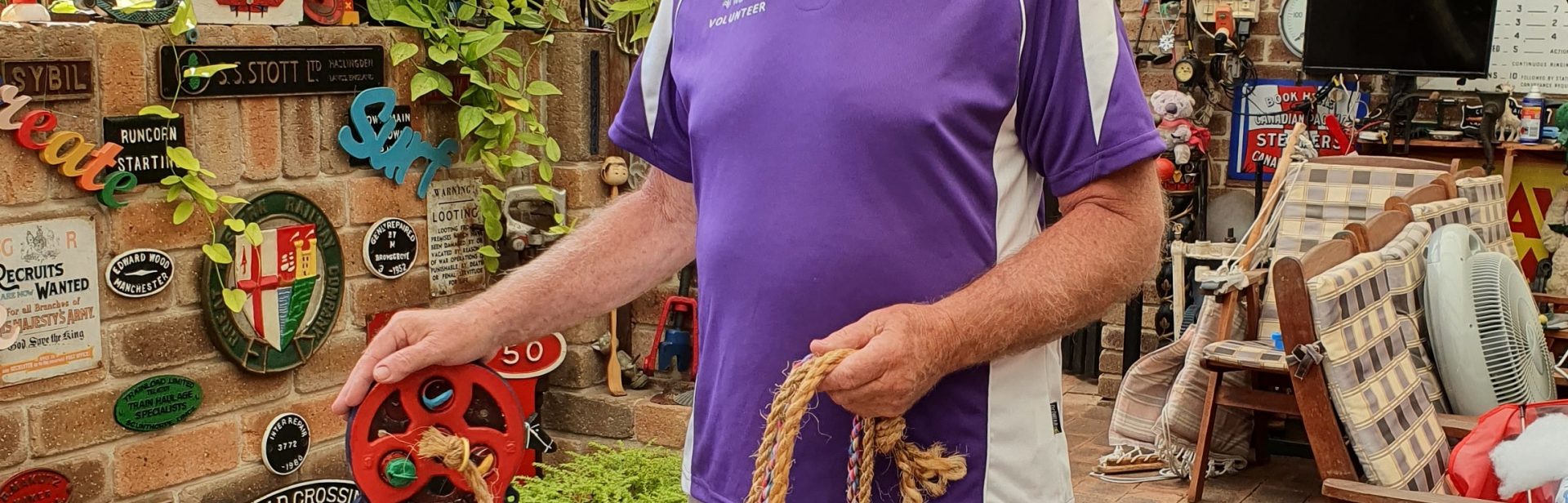 Eric Coates with rope making machine