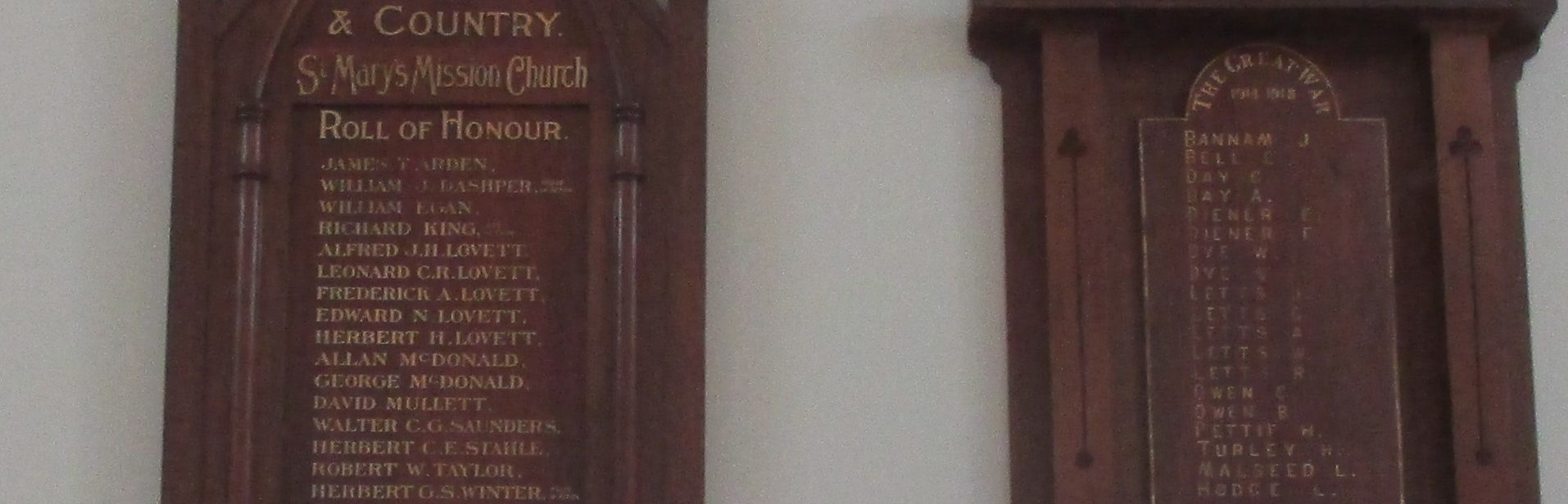 Honour boards from Lake Condah Aborginal  Mission and St Johns 1914-18