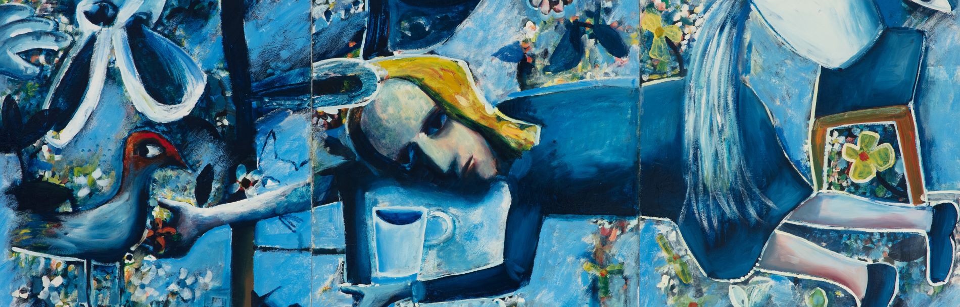 Charles Blackman, Triptych Alice, 1957, oil & enamel on Masonite, 121.6 x 274.1 cm