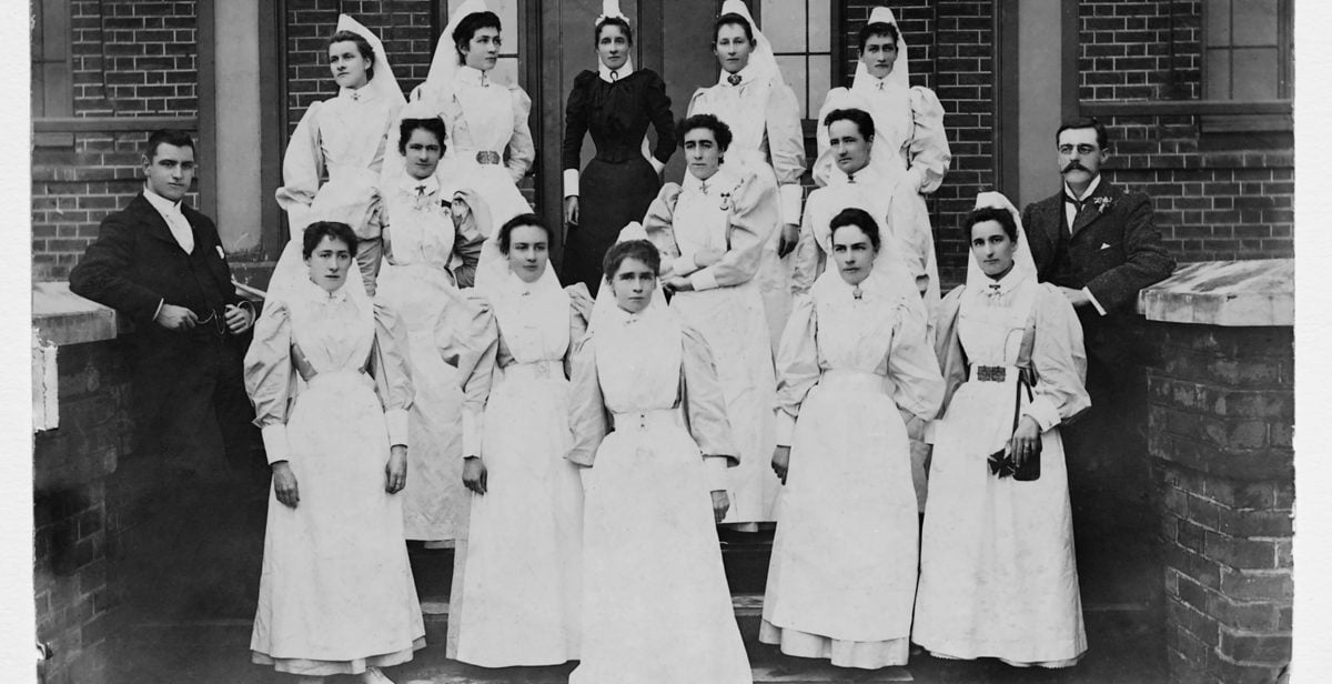 Staff on the steps of the Colonial Hospital c1896-1899