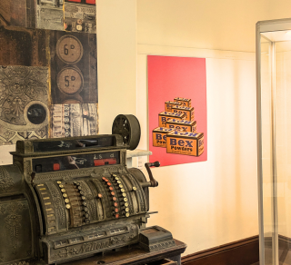 Installation photo of Helene Leane s exhibition Bing Bang Ring Cash is King at Dungog Museum related image