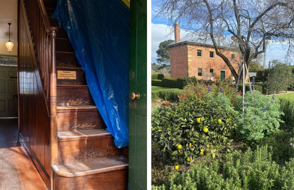 Left to right: Repairs have been made to the original timber staircase, Harper's Mansion in late Autumn.