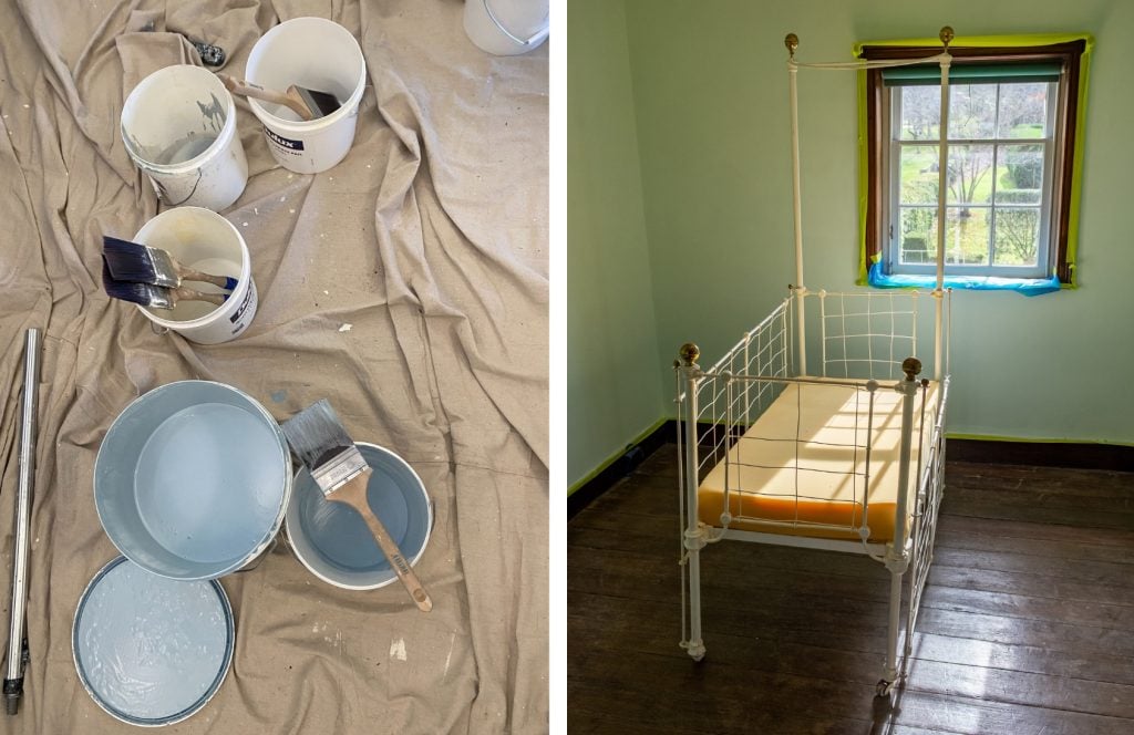 Paint colours were carefully matched to heritage hues and applied by hand. Soft furnishings are being cleaned and repairs while works are in progress. 
