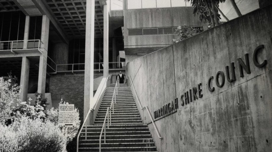 A vintage black and white image of Waringah Civic Centre