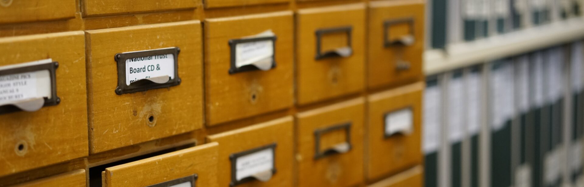 Closeup of drawers in a storage cabinet
