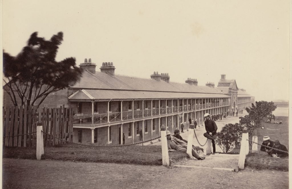 Black and white image of Victoria Barracks, Paddington, when occupied by 50th Regiment, Dec 1870