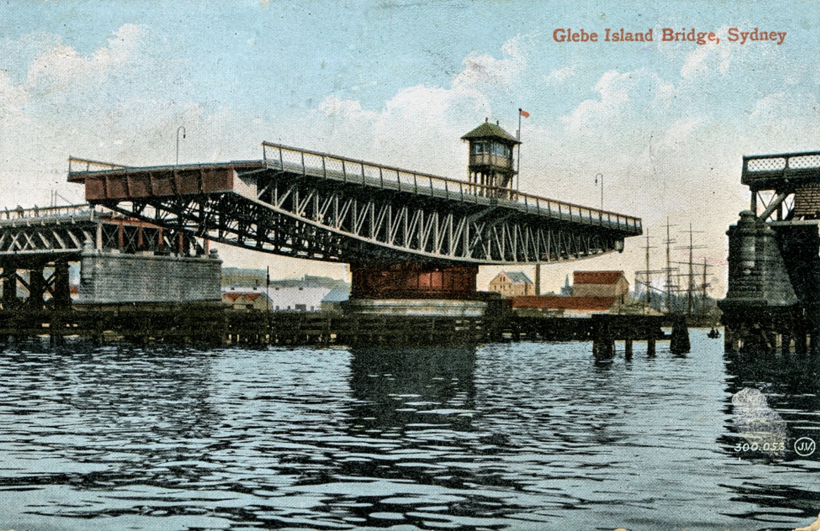 Vintage postcard of Glebe Island Bridge.