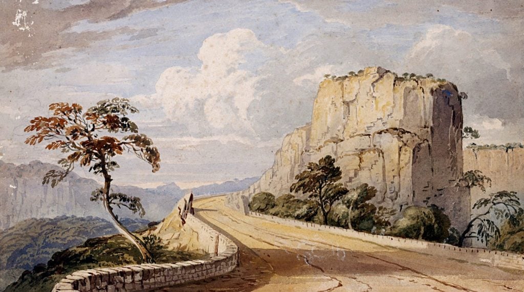 Victoria Pass, watercolour by T. L. Mitchell, 1831.
