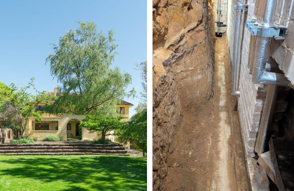 Left. Everglades House & Gardens, Right, a drain dug into the basement floor.