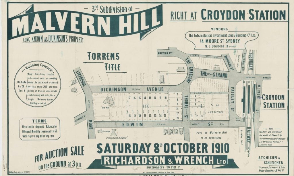 A historic map featuring The Strand, Croydon.