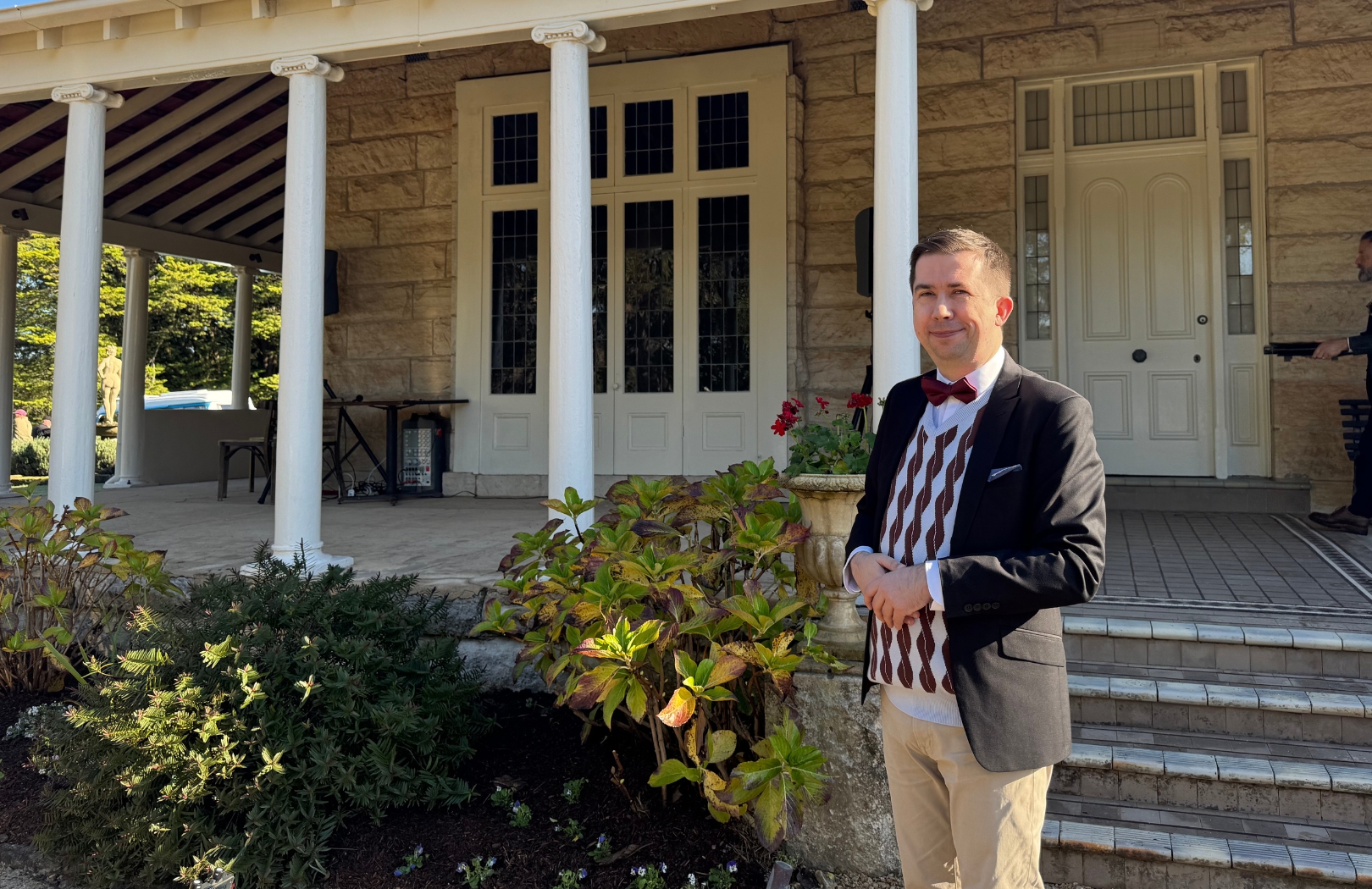 Antiques Roadshow host Issa Schultz pictured on set at Norman Lindsay Gallery